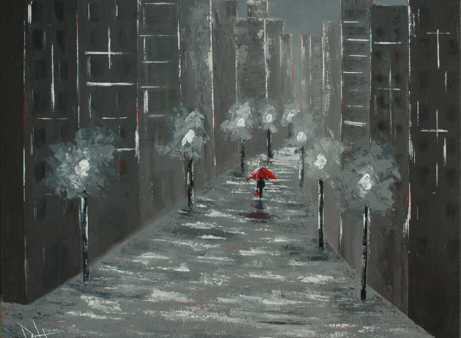 Black & White Street Scene Painting