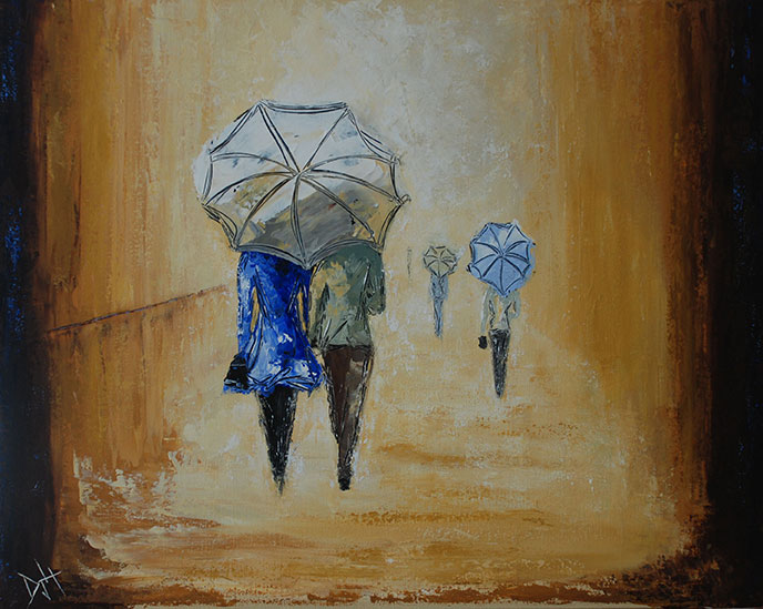 Sharing an Umbrella is a 24 x30 Acrylic