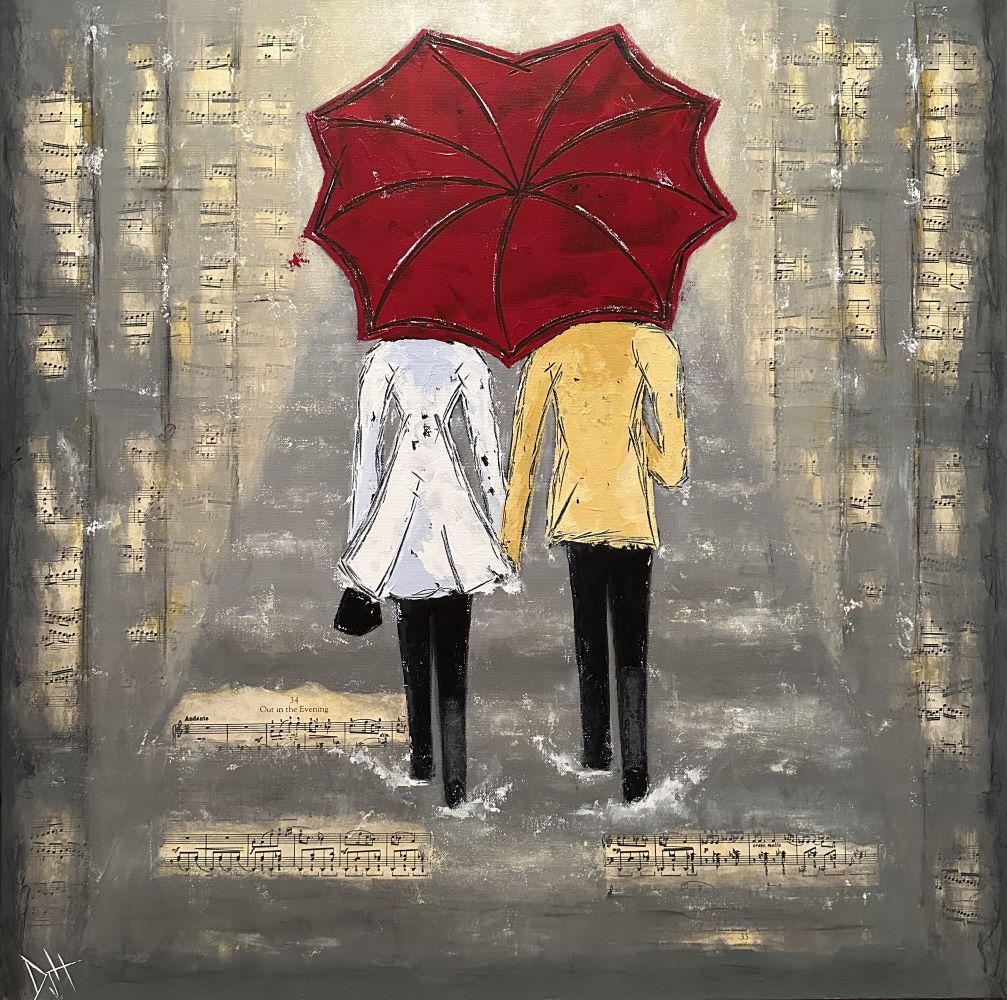 Out in the Evening by Debra Houston. 30x30 original mixed media painting.