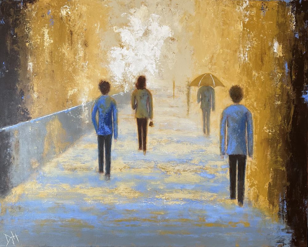 Skybridge II is an original street scene painting by Debra Houston